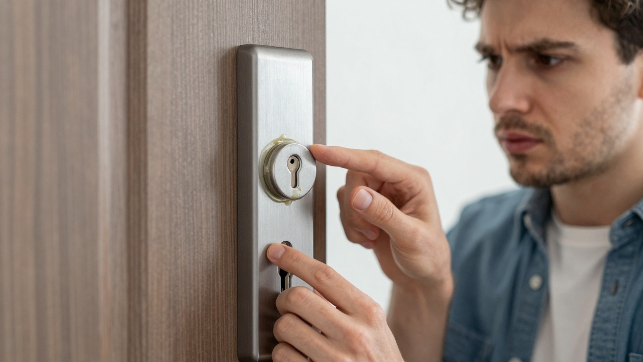 Image montrant de la colle dans la serrure, un blocage mécanique