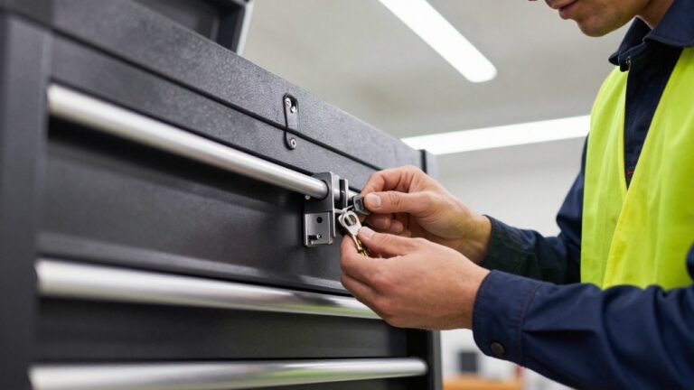 Serrure pour servante Facom sécurisant le coffre de rangement