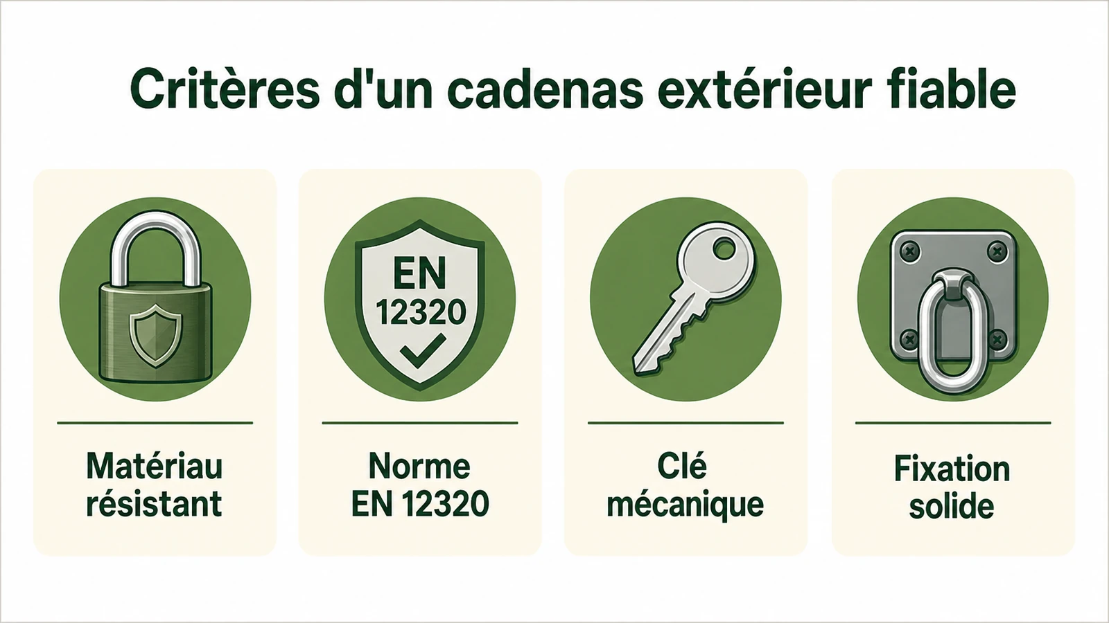 Les quatre critères à vérifier pour choisir un cadenas haute sécurité adapté à l'extérieur.