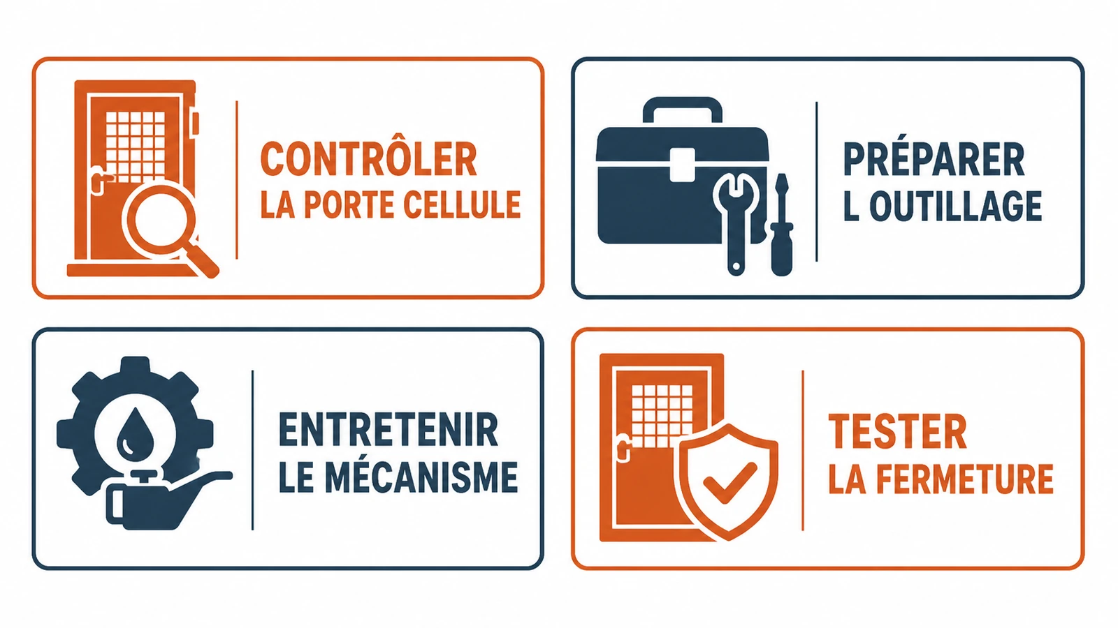 Infographie des quatre étapes pour démonter la serrure de porte cellule sans endommager le camping-car.